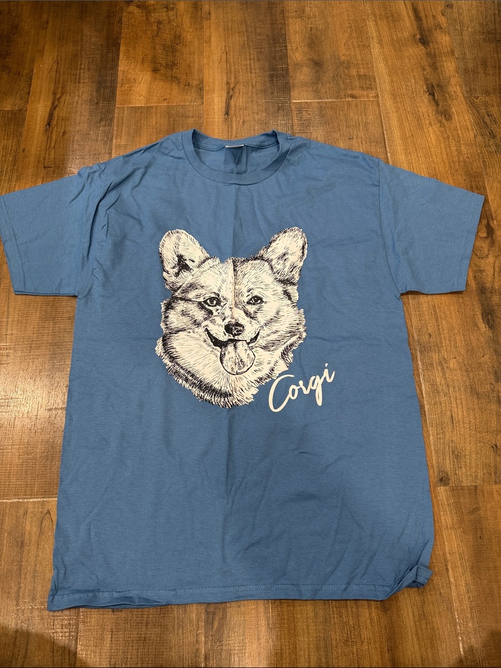 Hanes Blue Tee with White Corgi Graphic